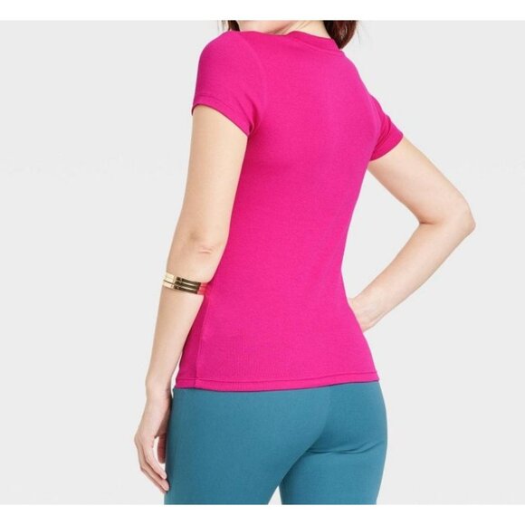 A New Day - Women's Slim Fit Short Sleeve Ribbed T-Shirt - Pink - Extra Large - Picture 2 of 15
